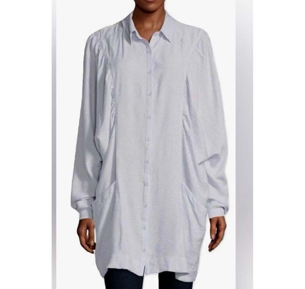 Free People Women Fade Away Oversized Mini Shirtdress button down pockets Size S